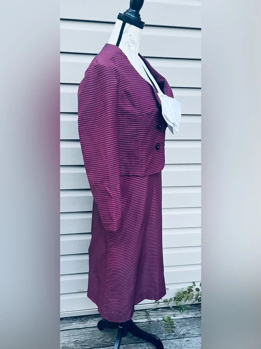 Vintage Two-Piece Purple Striped Suit with White Bow